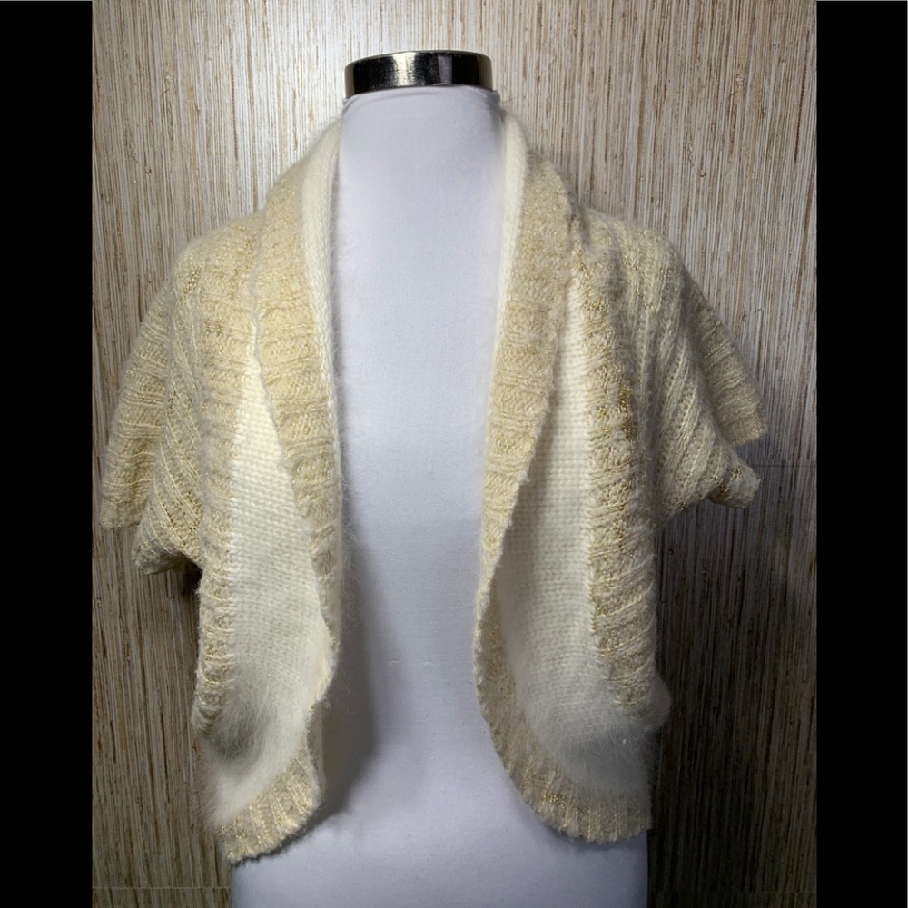 Sleeping On Snow Anthropologie Small gold white sparkle cardigan angora sweater
